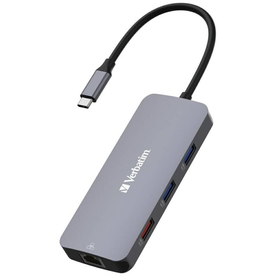 Verbatim Adapter Hub USB-C - HDMI/        3xUSB-A/SD/microSD/2xUSB-C/Eternet aluminiowy/aluminum 32152