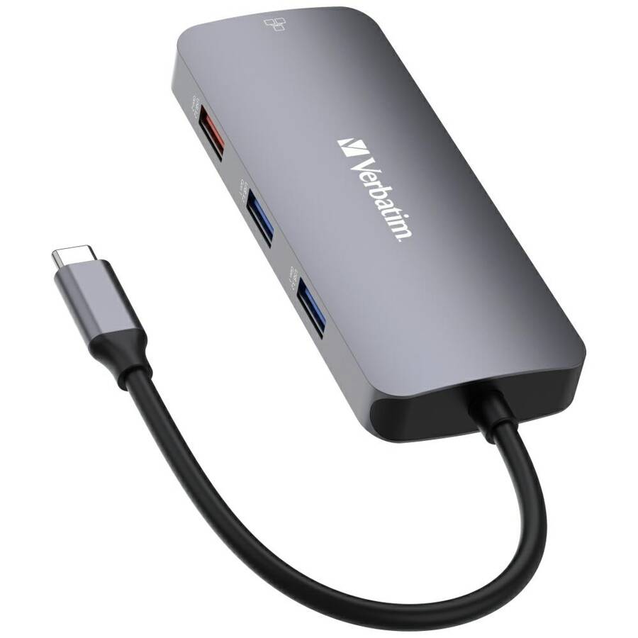 Verbatim Adapter Hub USB-C - HDMI/        3xUSB-A/SD/microSD/2xUSB-C/Eternet aluminiowy/aluminum 32152