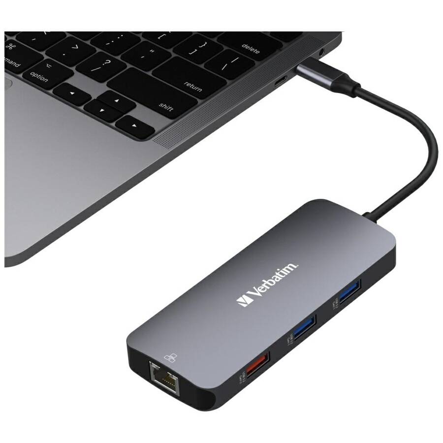 Verbatim Adapter Hub USB-C - HDMI/        3xUSB-A/SD/microSD/2xUSB-C/Eternet aluminiowy/aluminum 32152