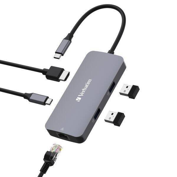 Verbatim Adapter Hub USB-C - HDMI/USB-C   /Eternet/2xUSB-A 3.0 aluminiowy/aluminum 32150