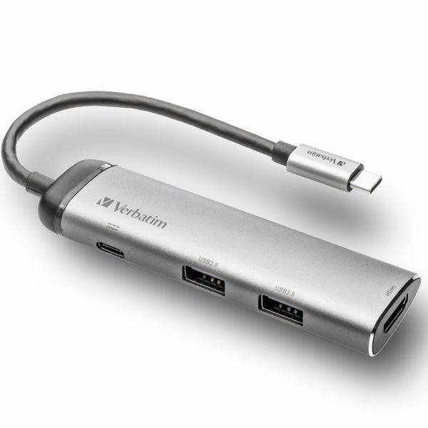 Verbatim Adapter Hub USB-C - USB-C/       2xUSB-A 3.0/HDMI aluminiowy/aluminum 49140