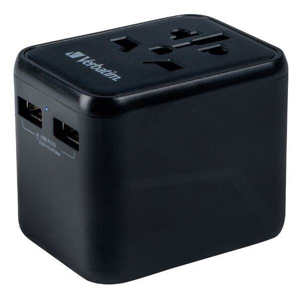 Verbatim Adapter podróżny EU/UK/US 2xUSB-A UTA-01 czarny/black 49543