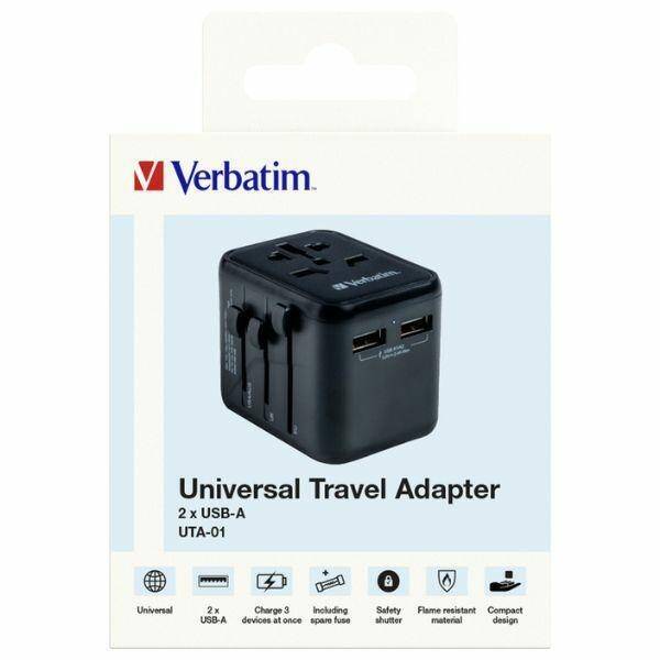 Verbatim Adapter podróżny EU/UK/US 2xUSB-A UTA-01 czarny/black 49543