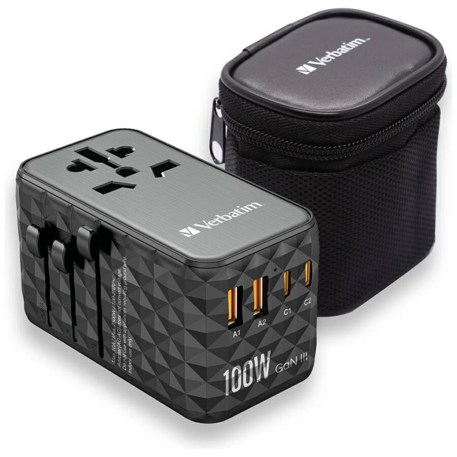 Verbatim Adapter podróżny EU/UK/US GaN 2xUSB-A/2xUSB-C PD 100W UTA-06 czarny/black 32121