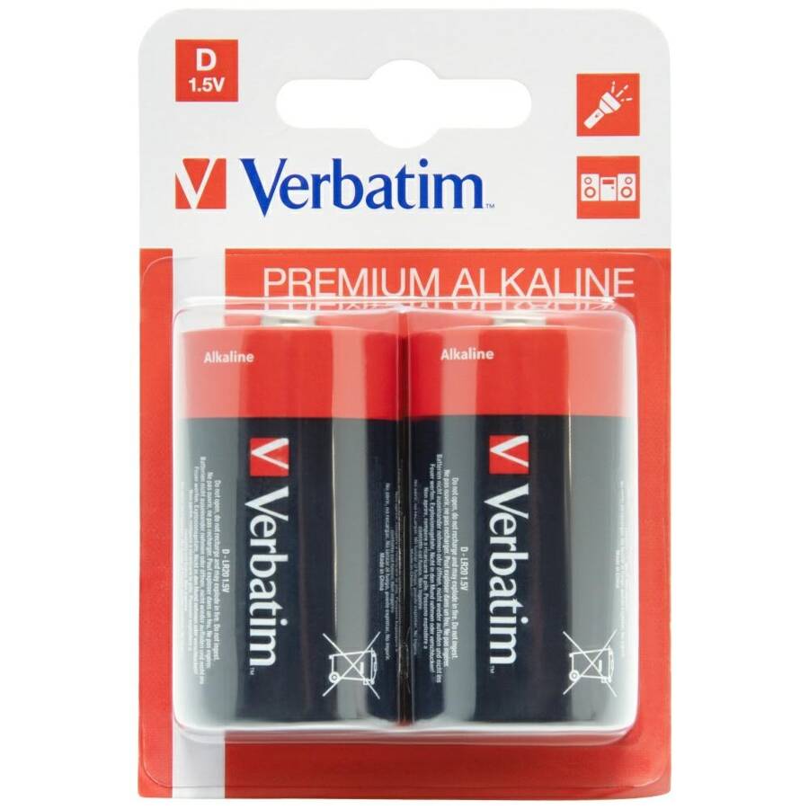 Verbatim Bateria alkaliczna D LR20 2szt   czarny/black 49923