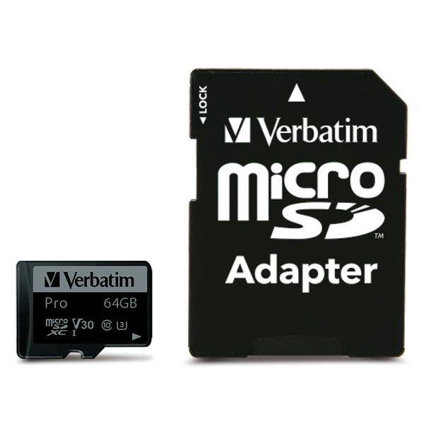 Verbatim Karta microSD 64GB + adapter Pro U3 czarny/black 47042