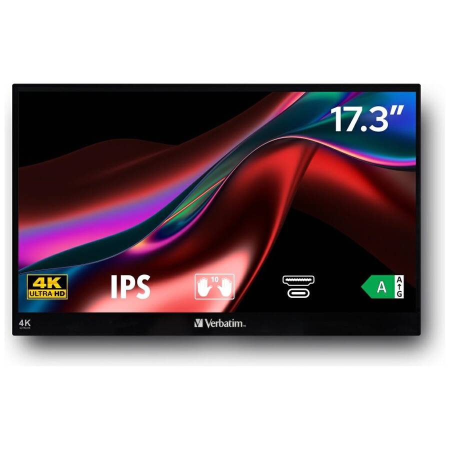 Verbatim Monitor przenośny dotykowy 17.3" Ultra HD 4K czarny/black 32239