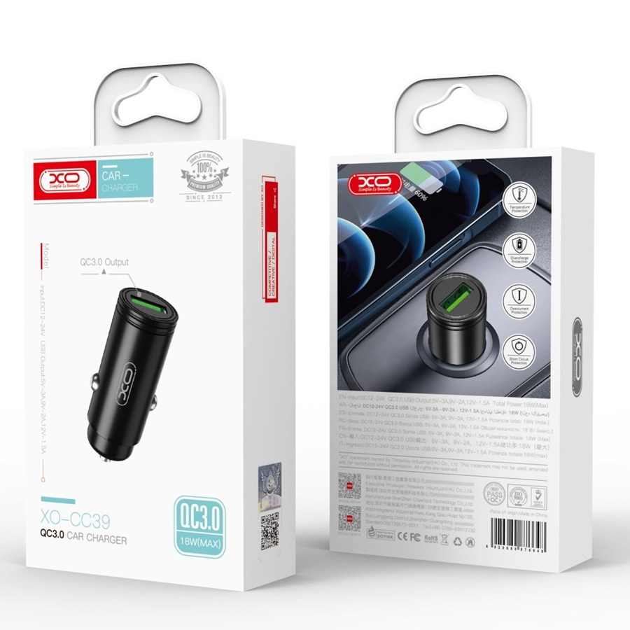 XO CC39 QC 18W 1x USB car charger black