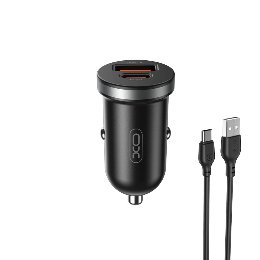 XO CC56 PD 30W QC 1x USB 1x USB-C-C BLACK + USB cable-USB-C car charger