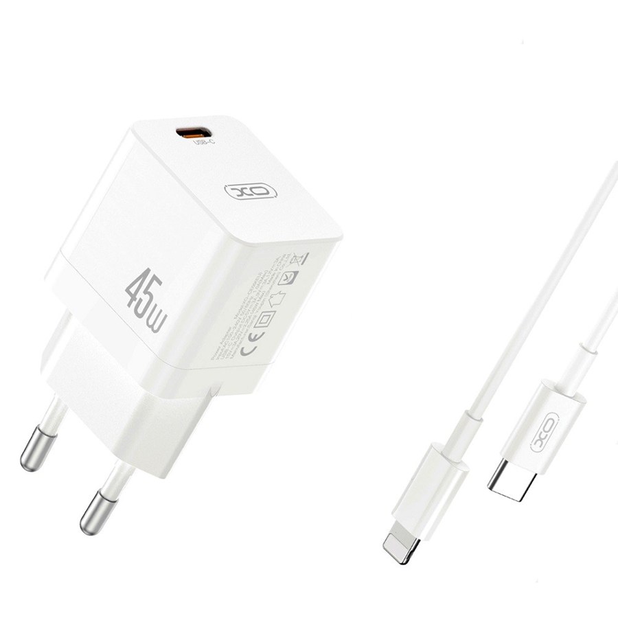 XO CE09 PD 45W 1x USB-C network charger + USB-C cable-Lightning