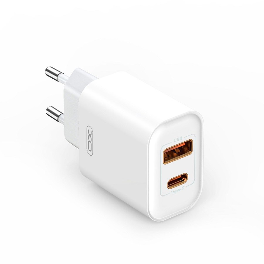 XO CE12 PD QC 3.0 20W 1x USB 1x USB -C PD charger Biała + USB cable - microUSB