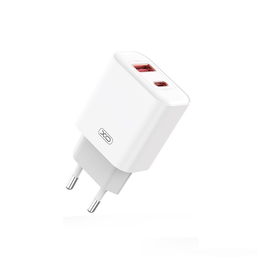 XO CE12 PD QC 3.0 20W 1x USB 1x USB -C PD charger Biała + USB cable - microUSB