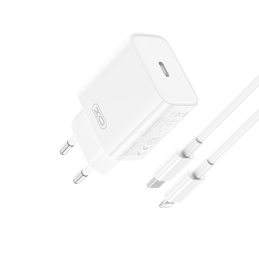 XO CE15 PD Network Charger 20W 1x USB-C white + USB-C cable-Lightning