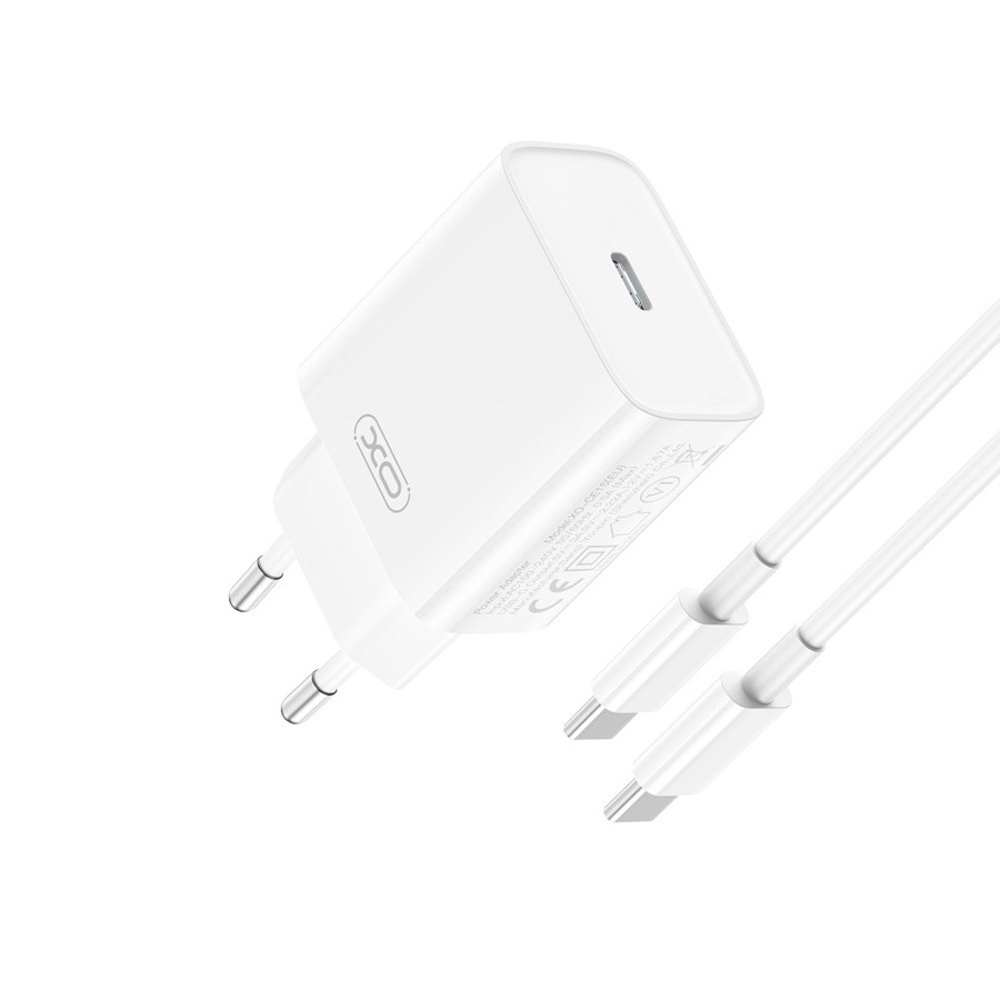 XO CE15 PD Network Charger 20W 1x USB-C white + USB-C cable-USB-C