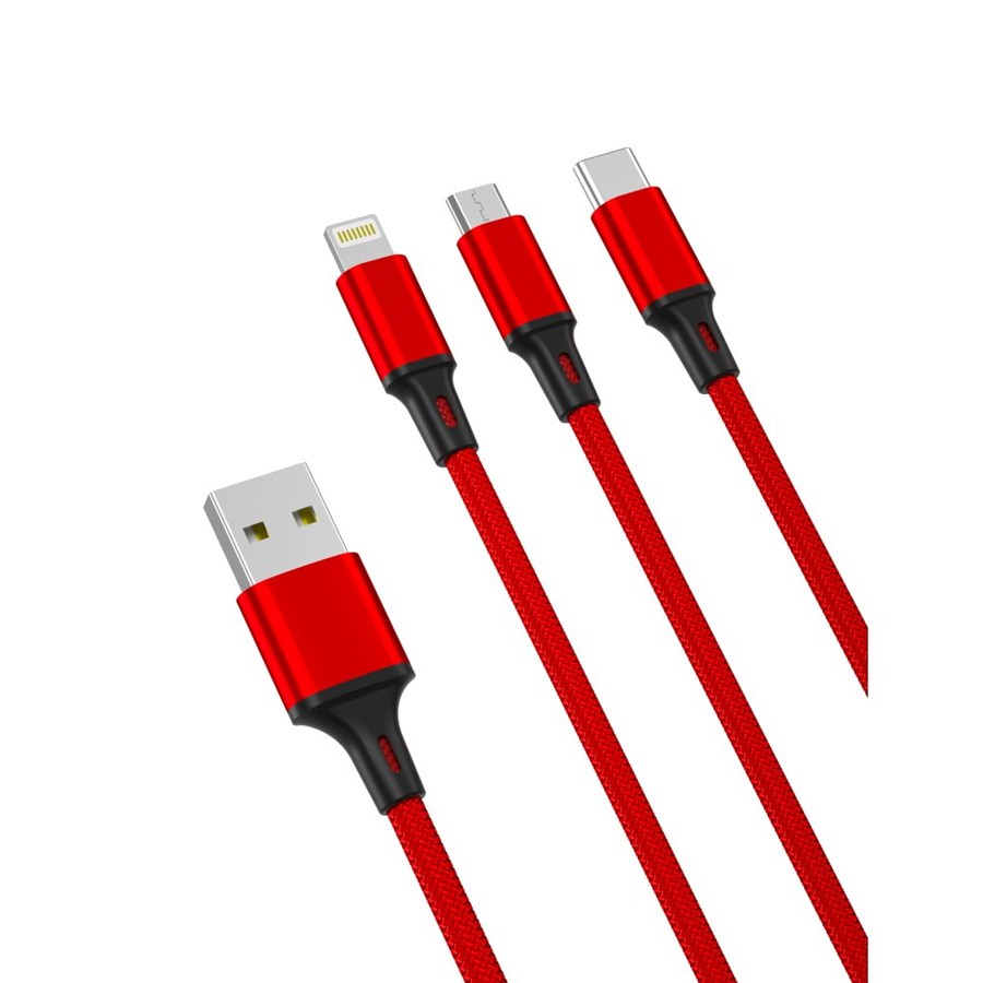 XO Cable NB173 3in1 USB - Lightning + USB -C + MicroUSB 1.2 m 2.4a red