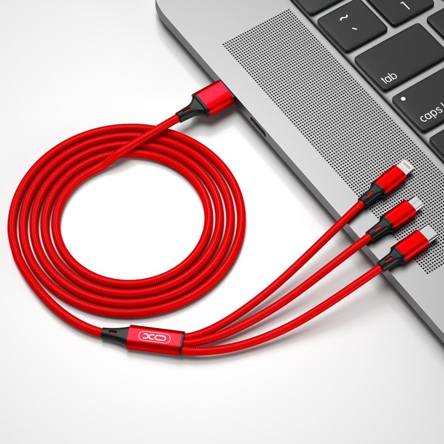 XO Cable NB173 3in1 USB - Lightning + USB -C + MicroUSB 1.2 m 2.4a red