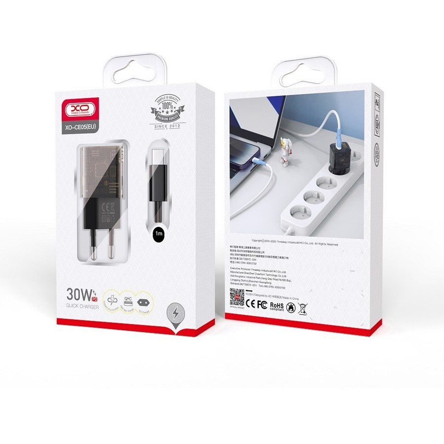 XO Clear CE05 PD 30W QC 3.0 18W 1x USB 1x USB-C DyMiona + CA-C Cable + USB-C Cable-USB-C