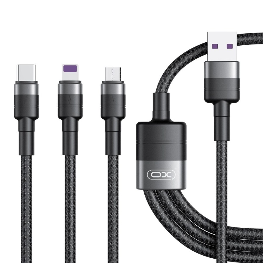 XO NB-Q191 Cable 3in1 USB-Lightning + USB-C + MicroUSB 1.2 m 40W black