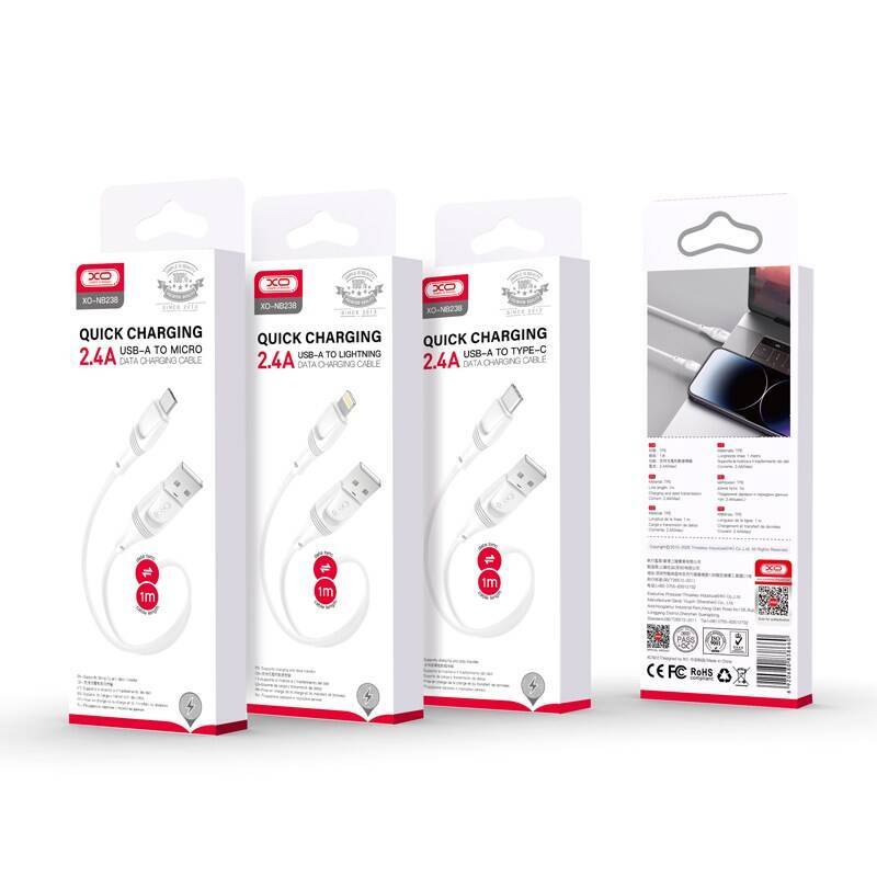 XO NB238 USB cable - microUSB 1.0 m 2.4a white