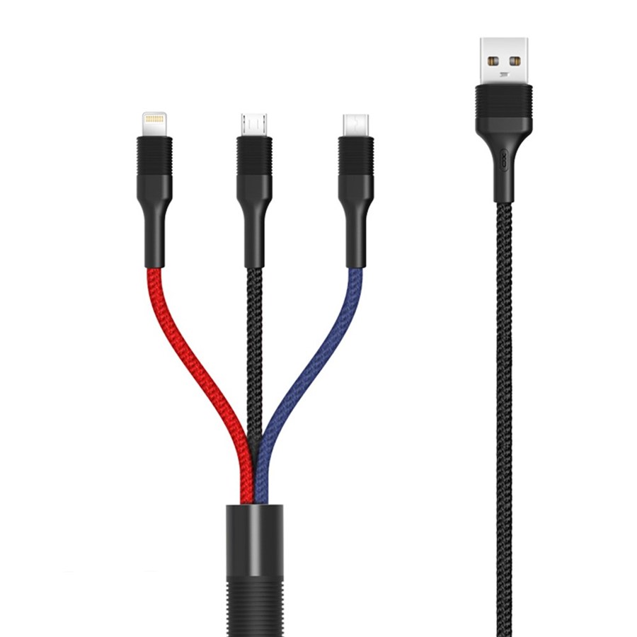 XO NB54 3in1 USB - Lightning + USB -C + MicroUSB 1.2 m 3a multi -colored