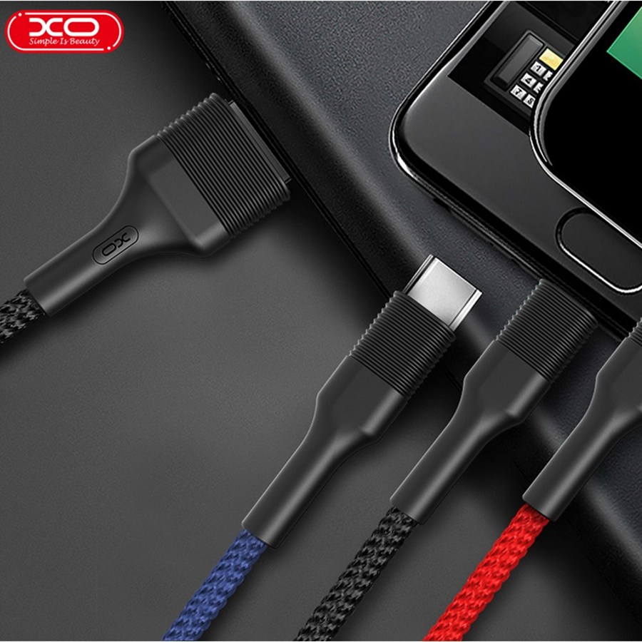 XO NB54 3in1 USB - Lightning + USB -C + MicroUSB 1.2 m 3a multi -colored