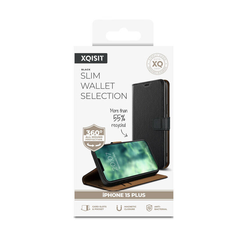 XQISIT NP SLIM WALLET SELECTION ANTI BAC, RECYCLED FOR IPHONE 15 PLUS BLACK