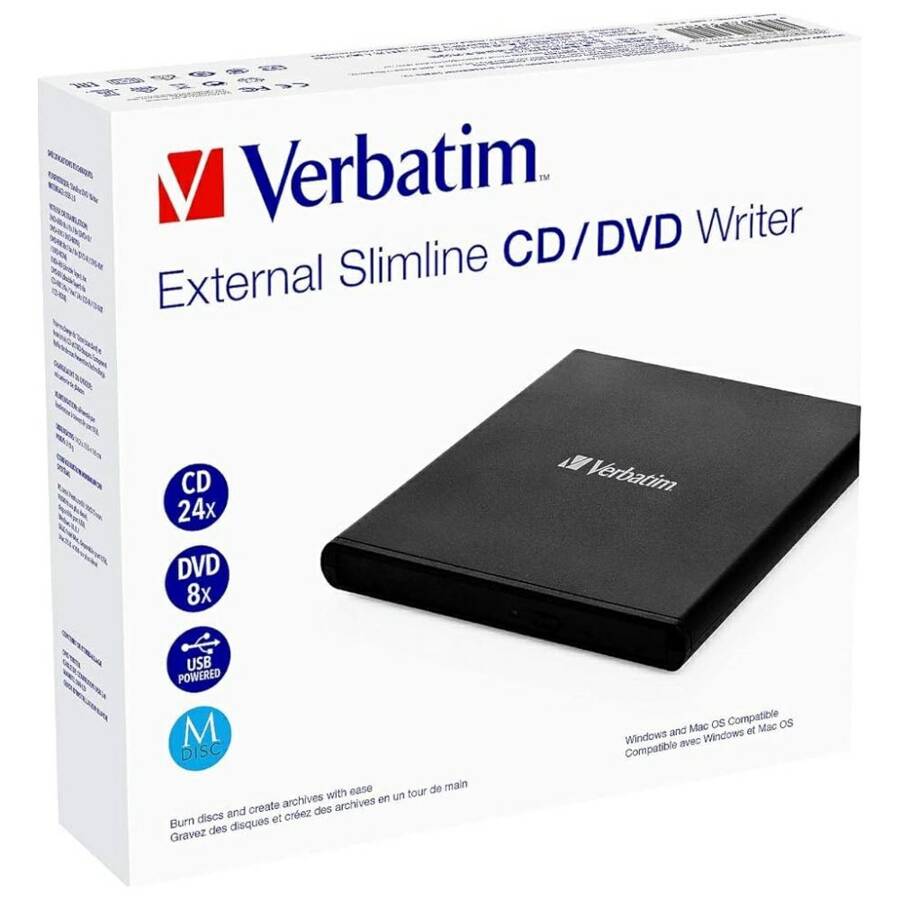 Zewnętrzna nagrywarka Verbatim Slimline   CD/DVD USB2.0 czarny/black 53504