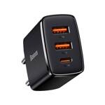 BASEUS COMPACT QUICK CHARGER USB TYPE C / 2X USB 30W 3A POWER DELIVERY QUICK CHARGE BLACK (CCXJ-E01)