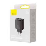 BASEUS COMPACT QUICK CHARGER USB TYPE C / 2X USB 30W 3A POWER DELIVERY QUICK CHARGE BLACK (CCXJ-E01)