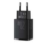 BASEUS COMPACT QUICK CHARGER USB TYPE C / USB 20 W 3 A POWER DELIVERY QUICK CHARGE 3.0 BLACK (CCXJ-B01)