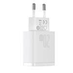 BASEUS COMPACT QUICK CHARGER USB TYPE C / USB 20 W 3 A POWER DELIVERY QUICK CHARGE 3.0 WHITE (CCXJ-B02)