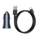 BASEUS GOLDEN CONTACTOR PRO QUICK CAR CHARGER 2X USB 40 W QUICK CHARGE SCP FCP AFC + USB - USB TYPE C CABLE GRAY (TZCCJD-A0G)