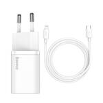 BASEUS SUPER SI 1C FAST WALL CHARGER USB TYPE C 20 W POWER DELIVERY + USB TYPE C - LIGHTNING CABLE 1 M WHITE (TZCCSUP-B02)