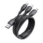 Baseus Kabel ultra-szybkiego ładowania One-for-Three USB-A do M+L+C 3.5A 0.8m Czarny