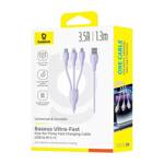 Baseus Kabel ultra-szybkiego ładowania One-for-Three USB-A do M+L+C 3.5A 1.3m Fioletowy