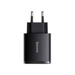 Baseus ładowarka sieciowa Compact PD 30W 1x USB-C 2x USB czarna