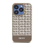 DKNY DKHMP15LPSOSPW iPhone 15 Pro 6.1" brązowy/brown hardcase Leather Printed Pattern Metal Logo MagSafe