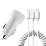 DUDAO CAR KIT CHARGER 2X USB 2.4A + CABLE USB 3IN1 LIGHTNING / TYPE C / MICRO USB CABLE WHITE (R7 WHITE)