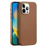 DUX DUCIS GRIT LEATHER CASE FOR IPHONE 14 PRO MAX ELEGANT FAUX LEATHER COVER (MAGSAFE COMPATIBLE) BROWN