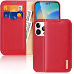 DUX DUCIS HIVO LEATHER FLIP COVER GENUINE LEATHER WALLET FOR CARDS AND DOCUMENTS IPHONE 14 PRO RED