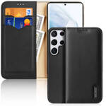 DUX DUCIS HIVO LEATHER FLIP COVER GENUINE LEATHER WALLET FOR CARDS AND DOCUMENTS SAMSUNG GALAXY S22 ULTRA BLACK