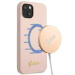 GUESS GUHMP13MLSLMGGLP IPHONE 13/14/15 6.1 "LIGHT PINK / LIGHT PINK HARDCASE SILICONE SCRIPT GOLD LOGO MAGSAFE