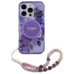 Guess GUHMP16LHFWBRCESU iPhone 16 Pro 6.3" fioletowy/purple hardcase IML Flowers With Pearl Strap MagSafe