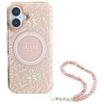 Guess GUHMP16SHCPOFPP iPhone 16 6.1" różowy/pink hardcase IML Flowers Allover Electro With Pearl Strap MagSafe