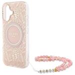 Guess GUHMP16SHCPOFPP iPhone 16 6.1" różowy/pink hardcase IML Flowers Allover Electro With Pearl Strap MagSafe