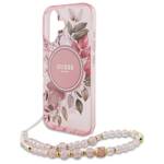 Guess GUHMP16SHFWBRCESP iPhone 16 6.1" różowy/pink hardcase IML Flowers With Pearl Strap MagSafe