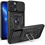 HYBRID ARMOR CAMSHIELD CASE FOR IPHONE 13 PRO ARMORED CASE WITH CAMERA COVER BLACK