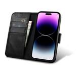 ICARER OIL WAX WALLET CASE 2IN1 COVER IPHONE 14 PRO LEATHER FLIP COVER ANTI-RFID BLACK (WMI14220722-BK)