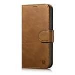 ICARER OIL WAX WALLET CASE 2IN1 COVER IPHONE 14 PRO MAX LEATHER FLIP COVER ANTI-RFID BROWN (WMI14220724-TN)