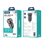 JELLICO car charger F4 PD 20W 1xUSB-C + 1xUSB QC3.0 + cable USB-C Black